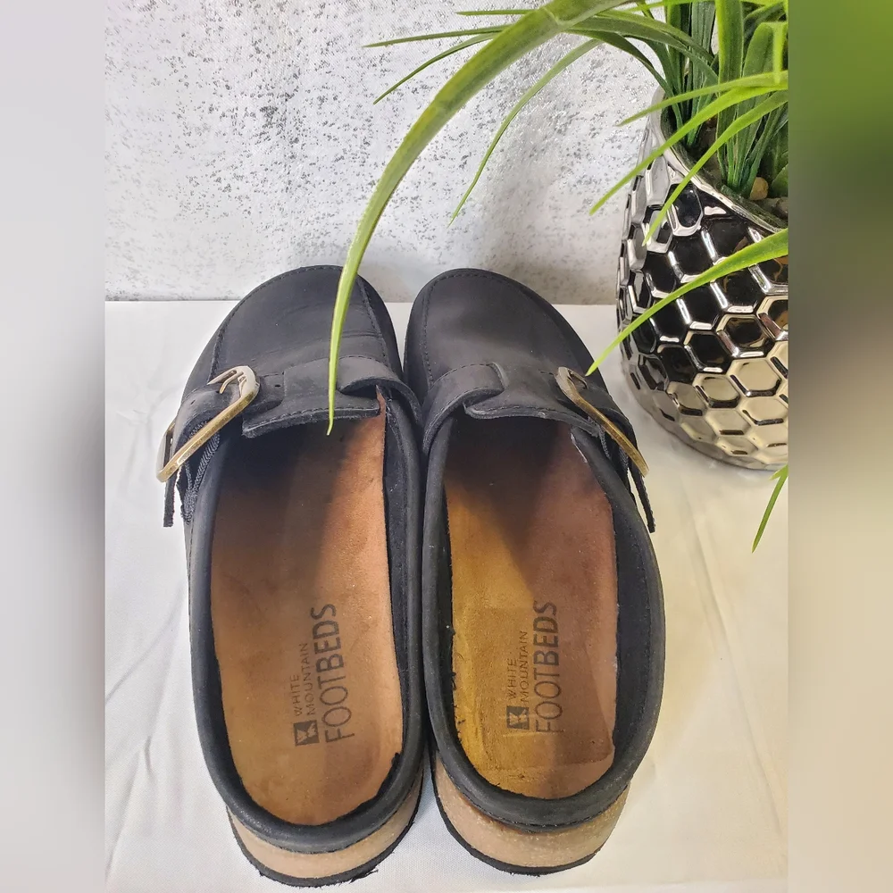 White Mountain Bueno Mule Blackless Black Suede Leather Cork Platform Sz 7-8.5 - Picture 13 of 16